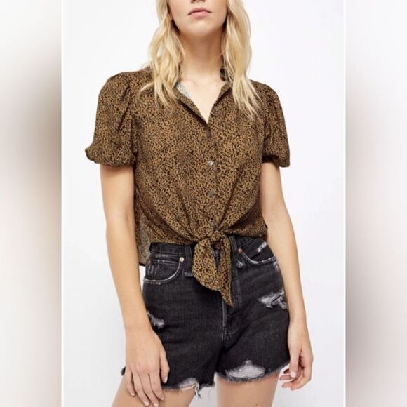 Free People New with tags Celia Leopard Printed Blouse - Picture 1 of 8
